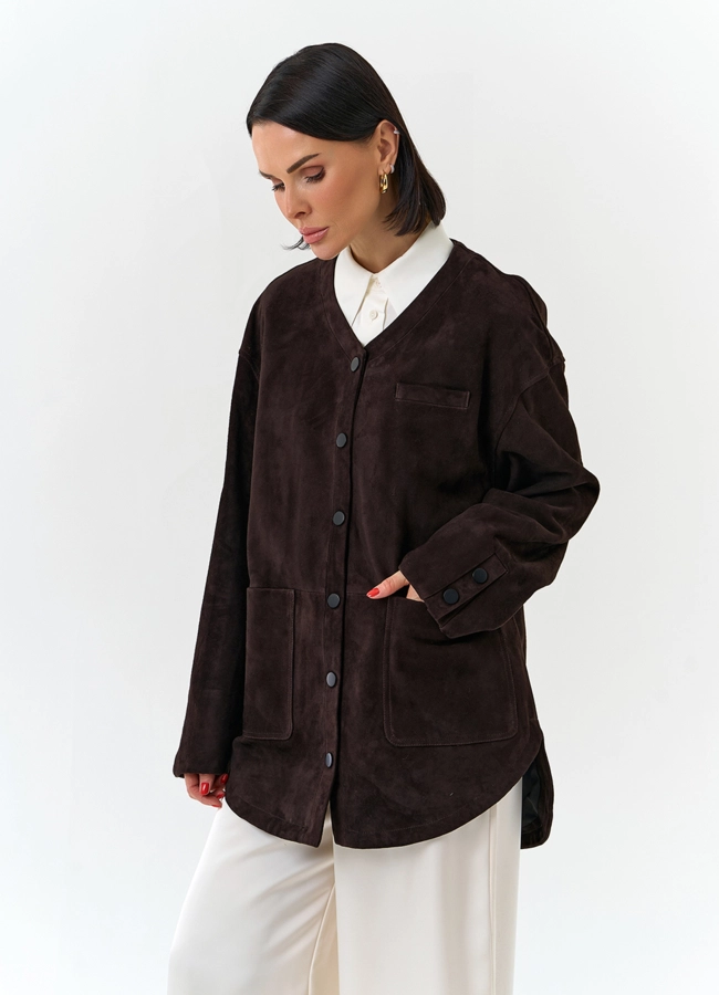 фото Удлиненная куртка из натуральной замши модель № 32534