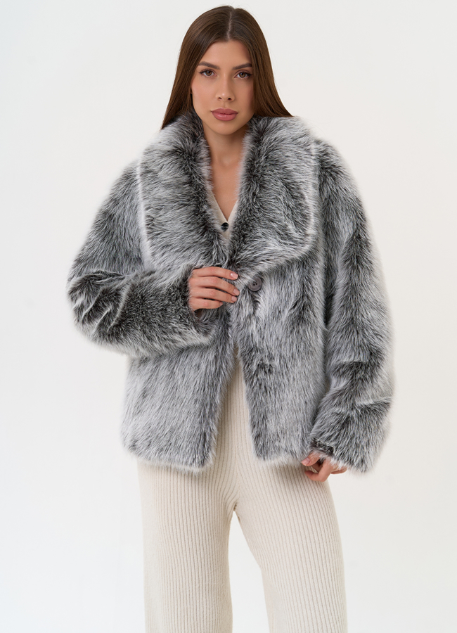 Женская короткая шуба из эко меха с воротником модель № 31438 универмаг малина