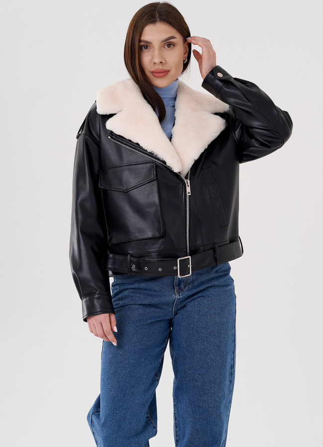 Куртка косуха на утеплении со съемным натуральным мехом модель № 2273 меха малина