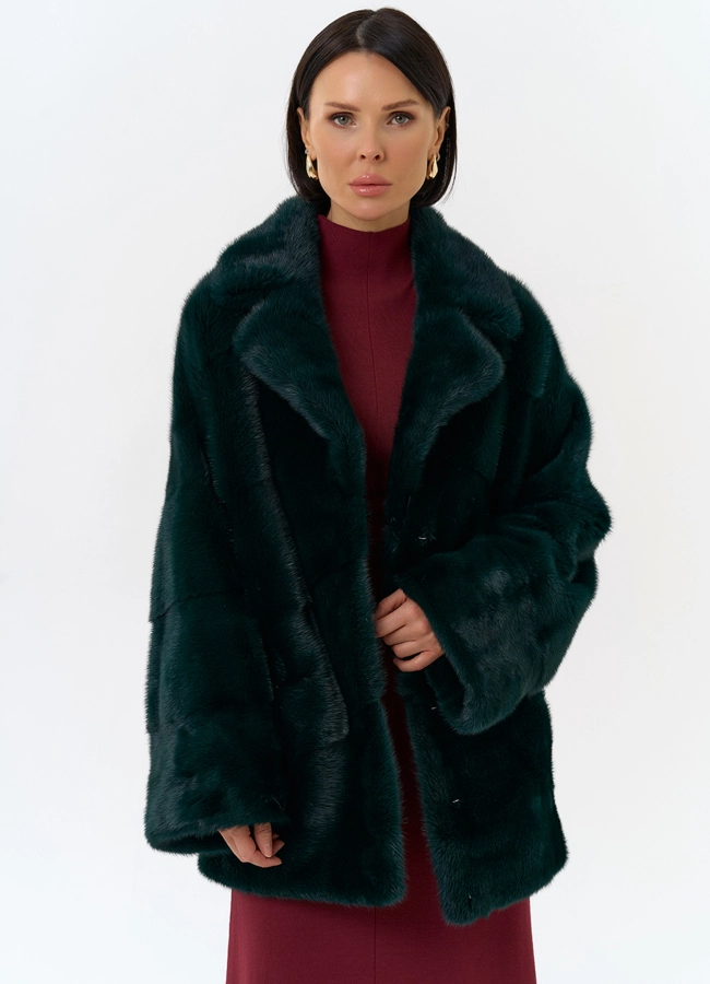 Шуба из меха норки с английским воротником в зеленом цвете модель № 31757 универмаг малина