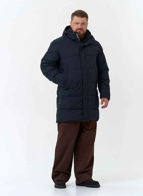 Мужской удлиненный пуховик с капюшоном фото