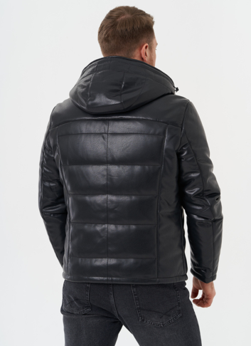 Утепленная куртка из эко кожи с капюшоном