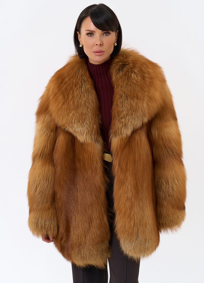 Шуба из рыжей лисы модель № 32010 меха малина
