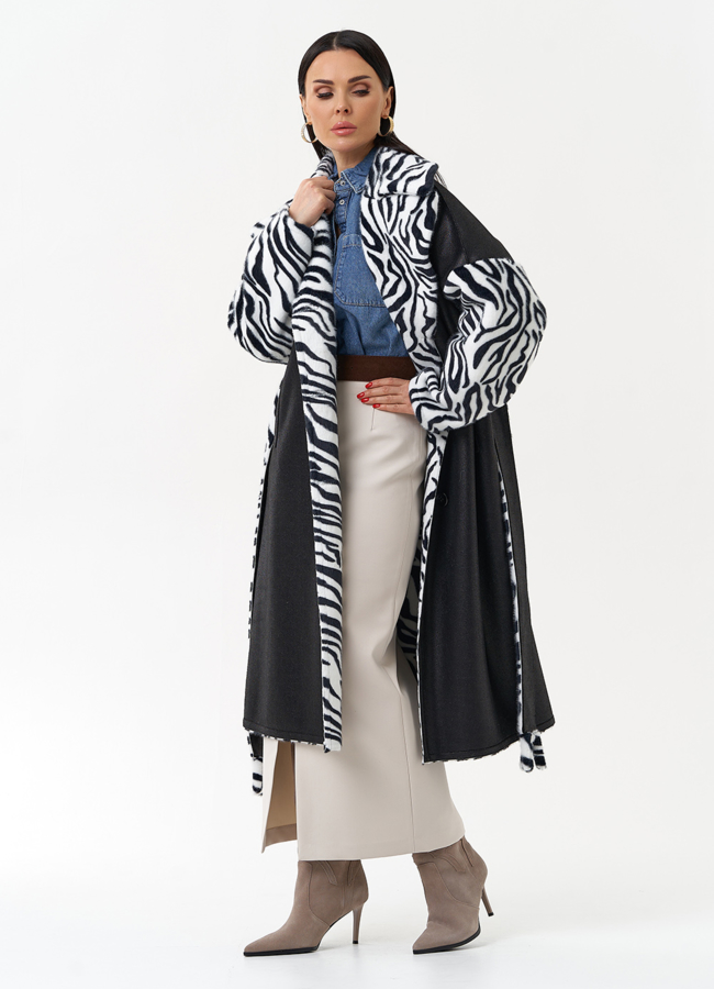 Двухстороннее пальто из эко замши с английским воротником модель № 29978 универмаг малина