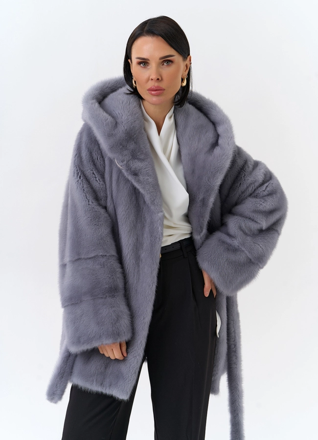 Шуба из меха норки с капюшоном модель № 32129 универмаг малина
