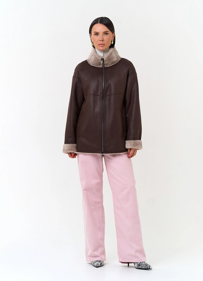 Женская дубленка из эко замши модель № 33894 универмаг малина фото