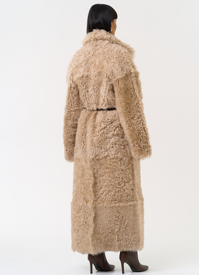 Женская двухсторонняя дубленка с декоративным поясом модель № 31620 универмаг малина