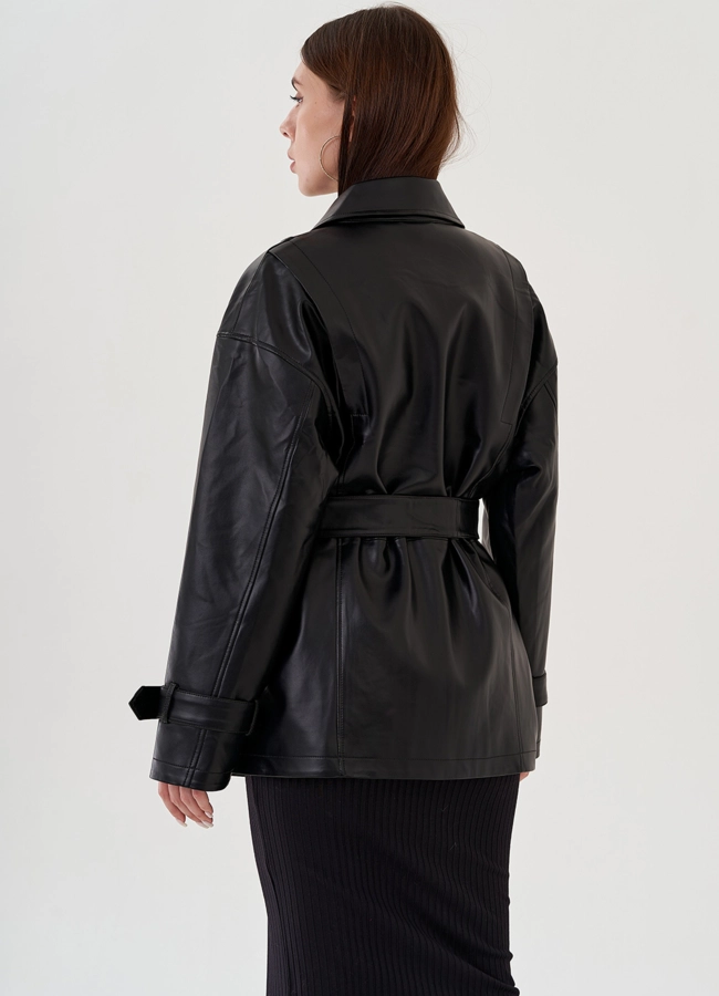 Куртка женская из эко кожи с поясом модель № 81224 в кредит