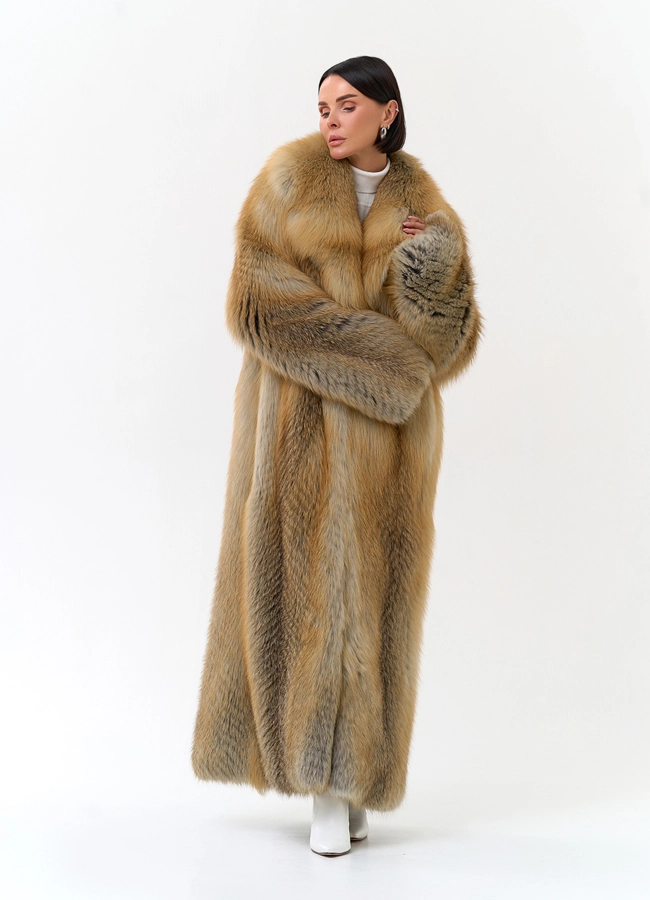 Длинная шуба из рыжей лисы модель № 34162 универмаг малина фото