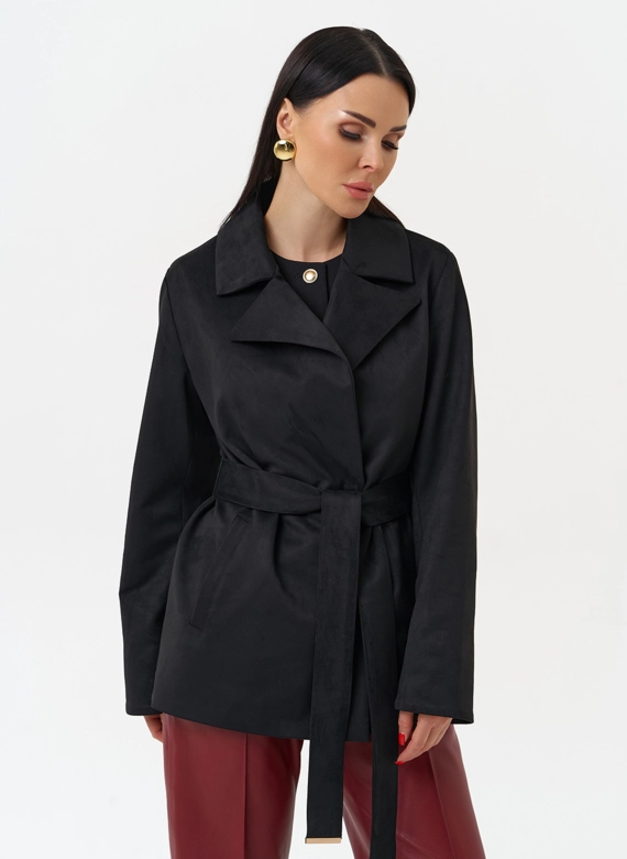 Женская куртка из эко замши с английским воротником