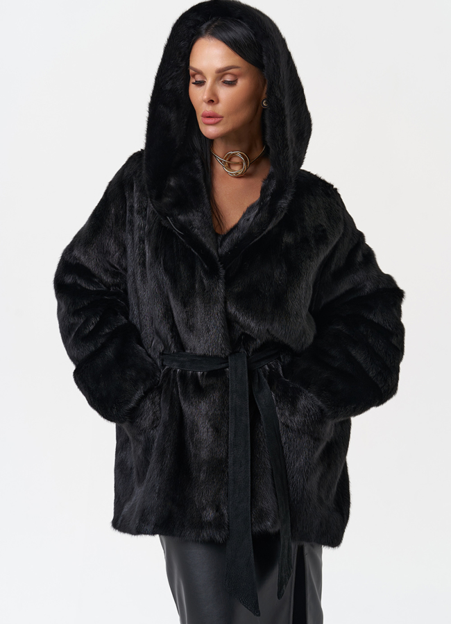 Женская норковая шуба с капюшоном  модель № 29104 в кредит