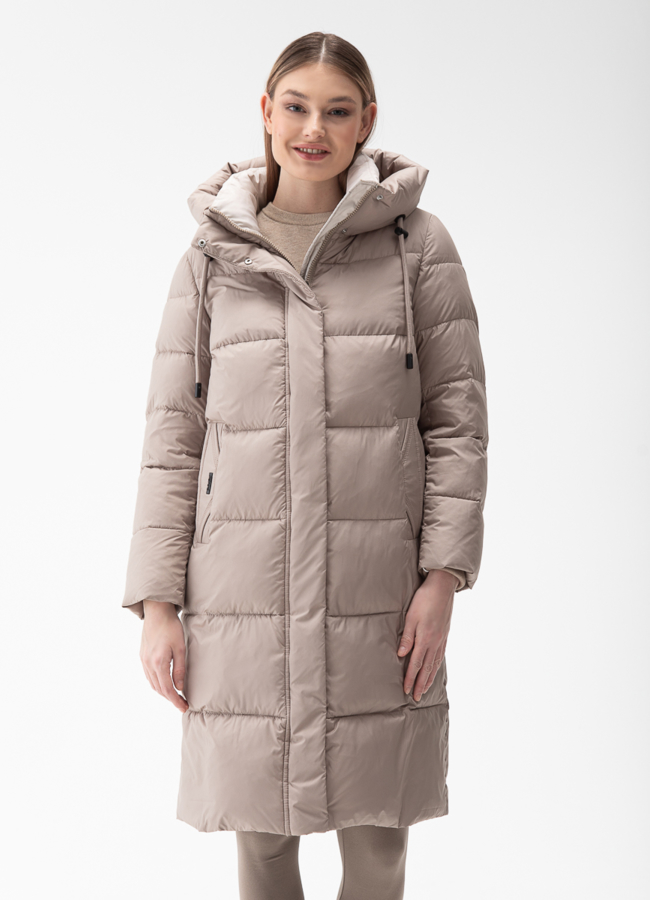 Женский пуховик с капюшоном  модель № 28410 меха малина