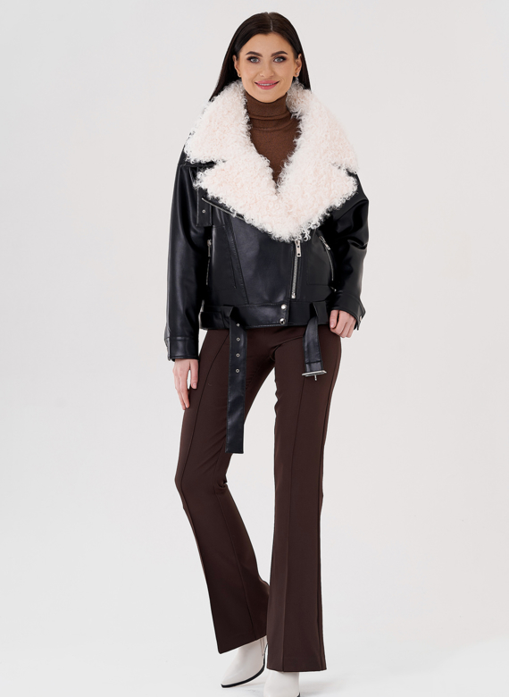 Куртка косуха на утеплении с отделкой натуральный козлик