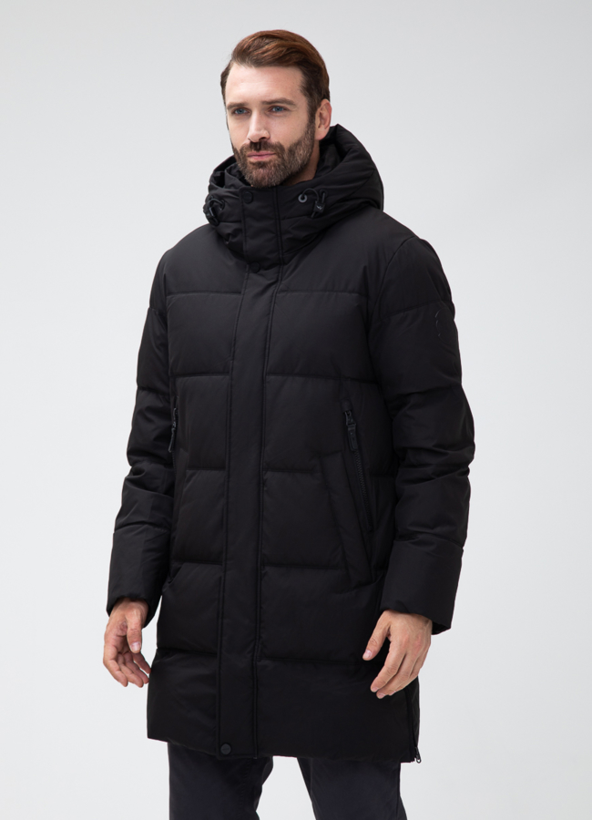 Мужской пуховик с капюшоном  модель № 28406 меха малина