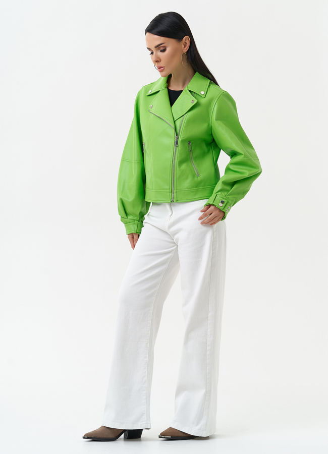 Куртка косуха из эко кожи зеленого цвета модель № 30308 универмаг малина