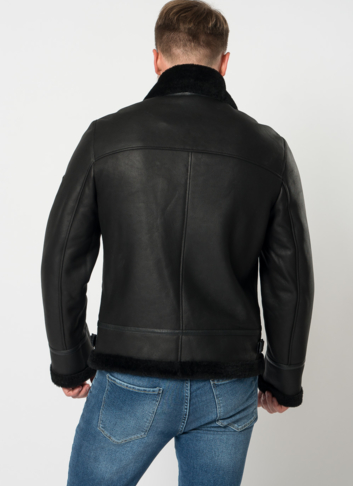 Мужская дубленка косуха в черном цвете