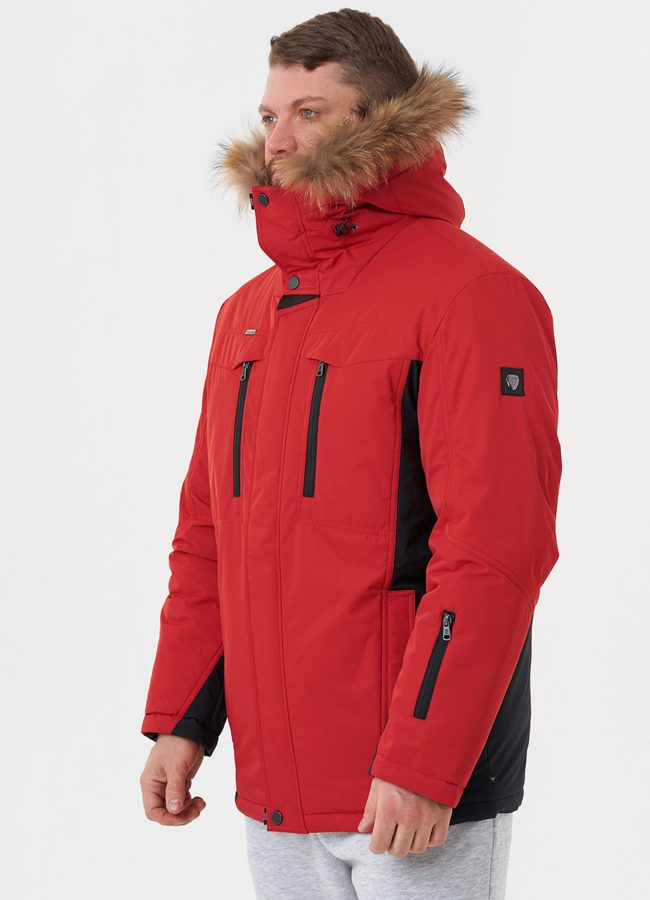 Яркая куртка с капюшоном из меха енота модель № 28277 в рассрочку