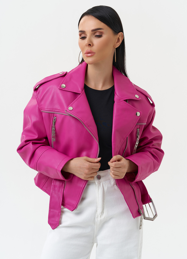 Куртка косуха из эко кожи розового цвета модель № 30304 универмаг малина