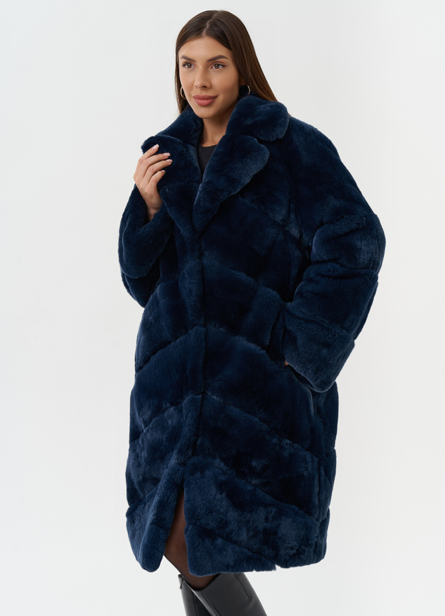Шуба из меха кролика с английским воротником модель № 27840 в кредит
