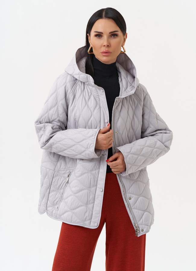 Женская стеганая куртка с капюшоном модель № 30021 меха малина