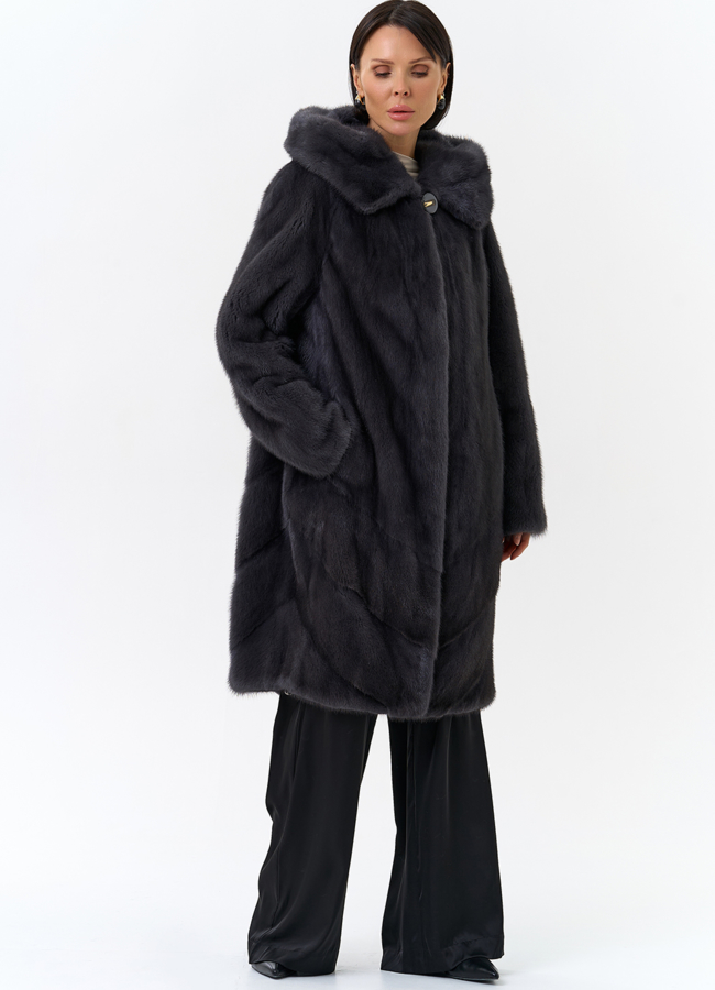 Женская шуба в сером цвете модель № 24809 в кредит