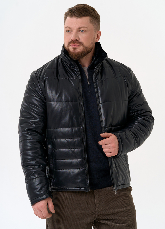 Пуховик из эко кожи черного цвета модель № 31722 универмаг малина