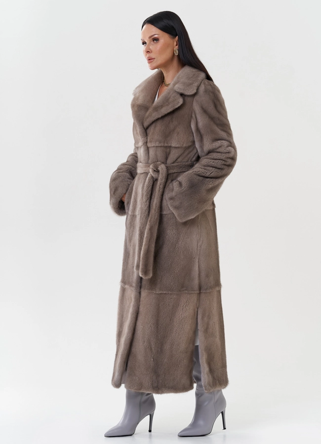 Длинная шуба из скандинавской норки модель № 28927 универмаг малина
