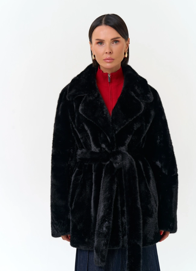 Женское пальто из эко меха модель № 33883 меха малина