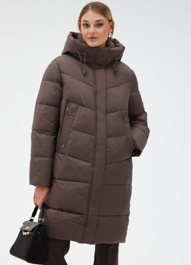 Пуховик женский с капюшоном модель № 31111 меха малина